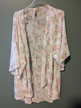 Mudd Floral Sheer Top in Peach, Mint & Cream
